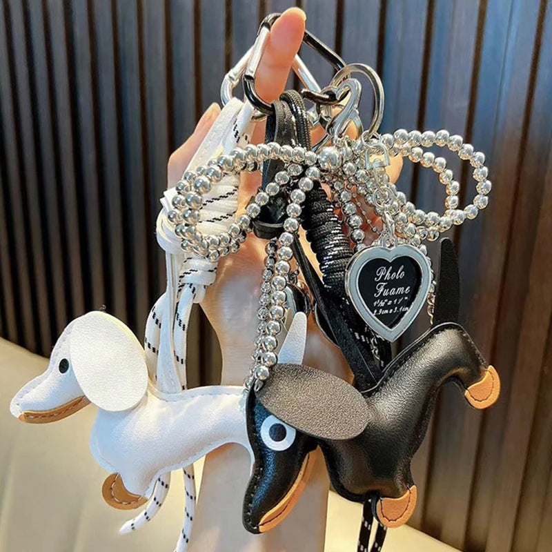 Sausage Dog Charm Keyrings Pendant Leather Bag Strap Design Ins Personalized Car Keychains Women's Handbag Charm Key Chains
