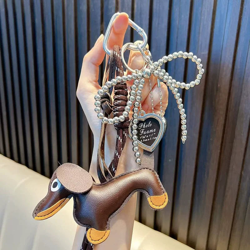 Sausage Dog Charm Keyrings Pendant Leather Bag Strap Design Ins Personalized Car Keychains Women's Handbag Charm Key Chains