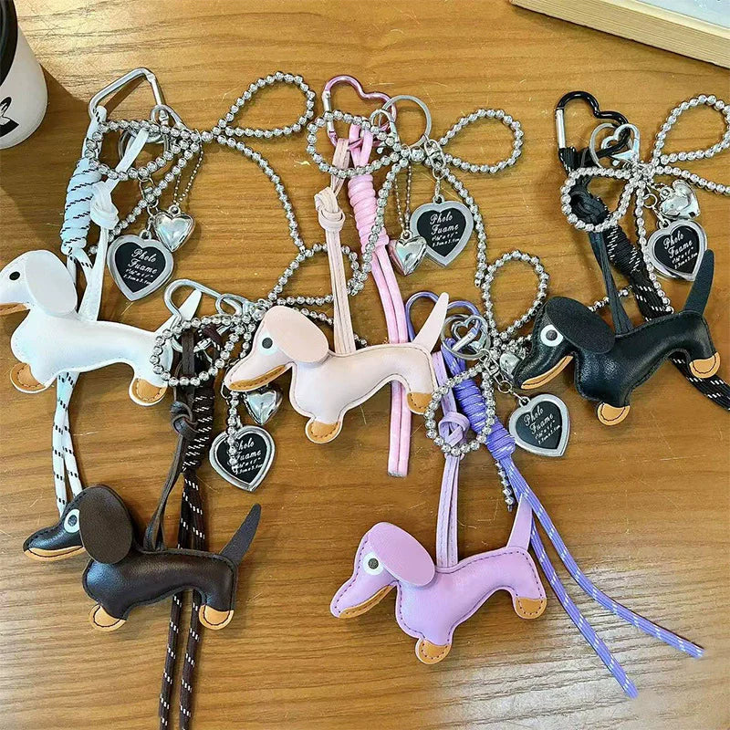 Sausage Dog Charm Keyrings Pendant Leather Bag Strap Design Ins Personalized Car Keychains Women's Handbag Charm Key Chains