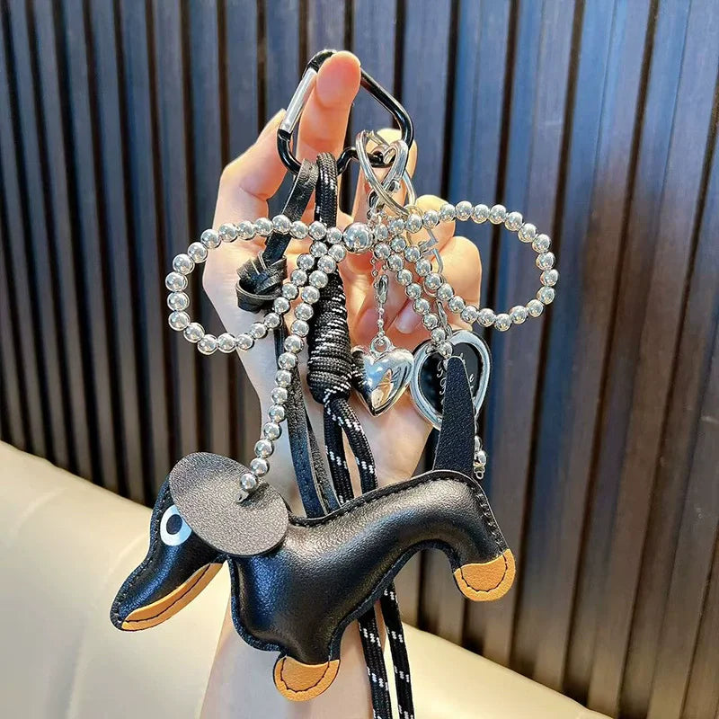 Sausage Dog Charm Keyrings Pendant Leather Bag Strap Design Ins Personalized Car Keychains Women's Handbag Charm Key Chains