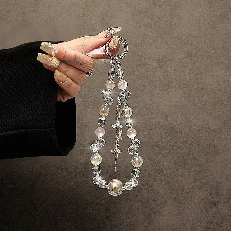 High-End Fashion Crystal Beaded Phone Lanyard With Tassel Hanging Decoration Short Chain Accessory for Stylish Phone Carrying