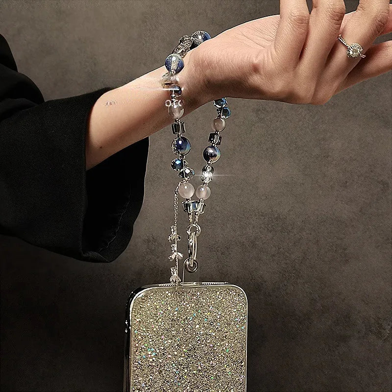 High-End Fashion Crystal Beaded Phone Lanyard With Tassel Hanging Decoration Short Chain Accessory for Stylish Phone Carrying