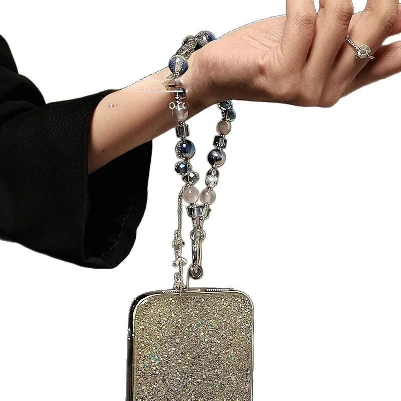 High-End Fashion Crystal Beaded Phone Lanyard With Tassel Hanging Decoration Short Chain Accessory for Stylish Phone Carrying