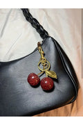 Glitter Cherry Red Bag Charm with Gold Detail Keychain Accessory